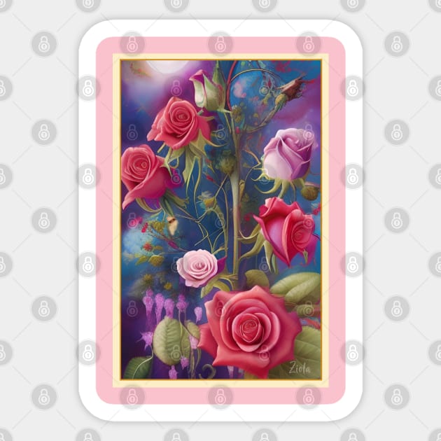 Beautiful painting of flower garden pink and red roses Sticker by ZiolaRosa